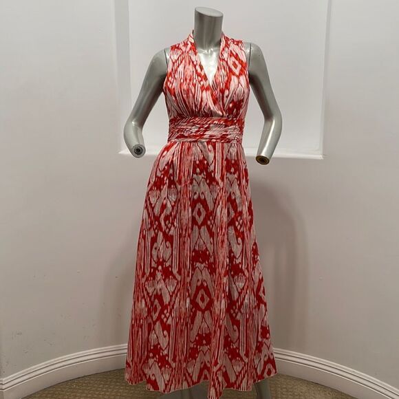 Ellen Tracy Sleeveless  Printed Maxi Dress Orange White Size 4 - Picture 1 of 13